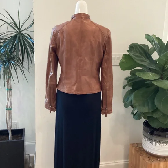 NEW BLACK RIVET CAMEL BROWN BIKER LEATHER JACKET SIZE S - Picture 11 of 16